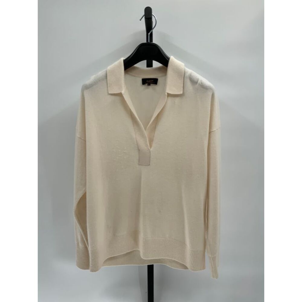 Quince Cream Collared V-Neck Lightweight Sweater